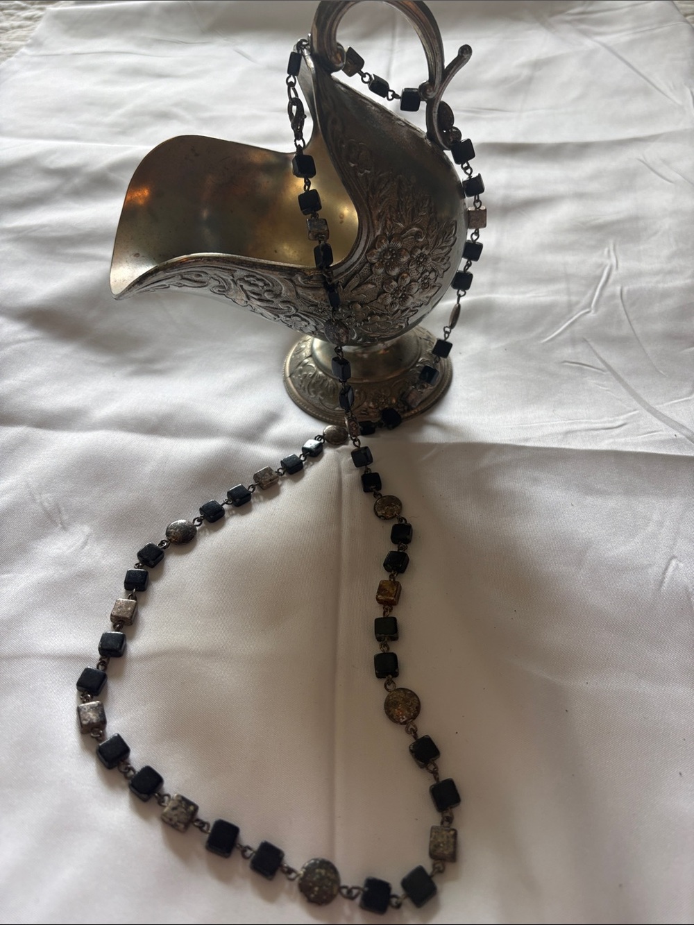 Worthington Black and Silver Bead Long Necklace
